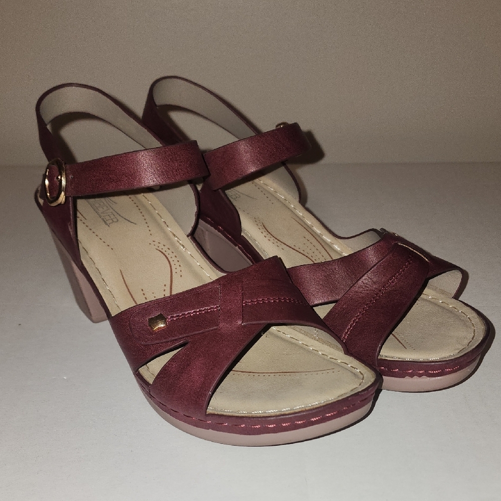 Women’s Burgundy Slingback Block Heel Sandals with Ankle Strap